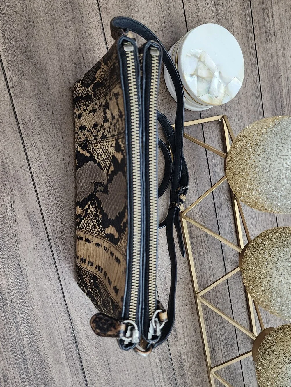 Coach Leather Clutch Crossbody - Black & Tan